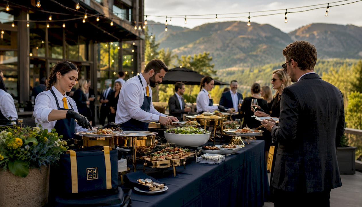 Buffet catering service at upscale mountain resort