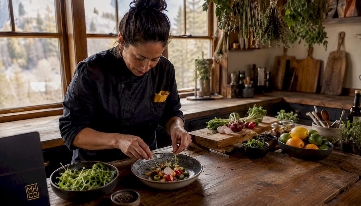 Private chef preparing gourmet meal in Denver kitchen