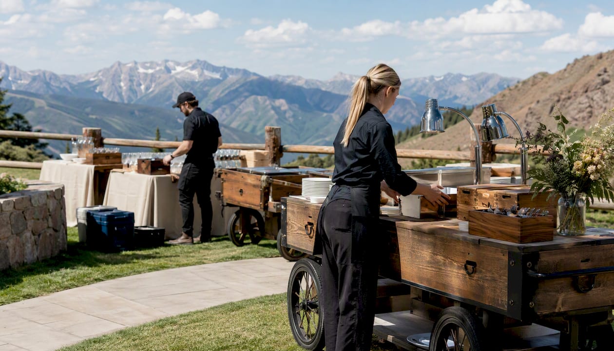 Catering team setting up at Aspen mountaintop venue