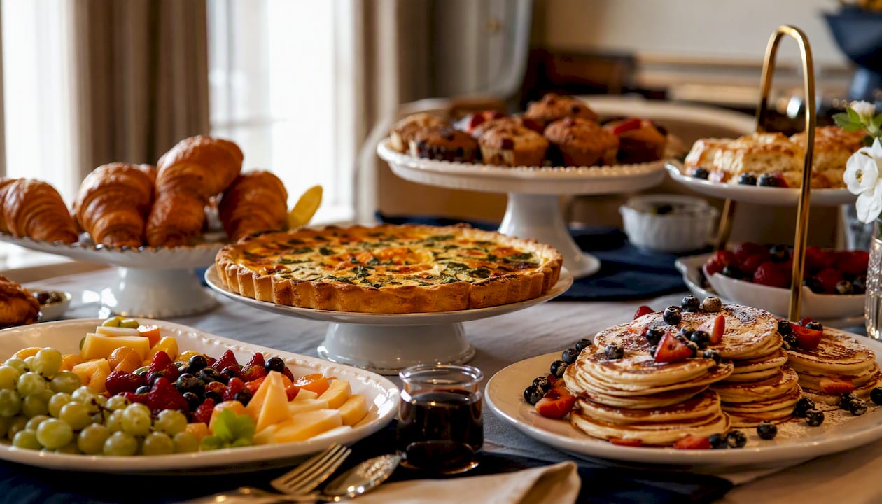 Elegant brunch buffet with assorted dishes