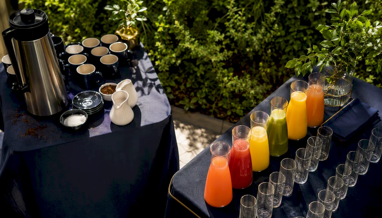 Separate coffee and juice beverage stations