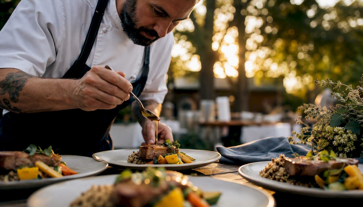 Chef plating gluten-free wedding dish