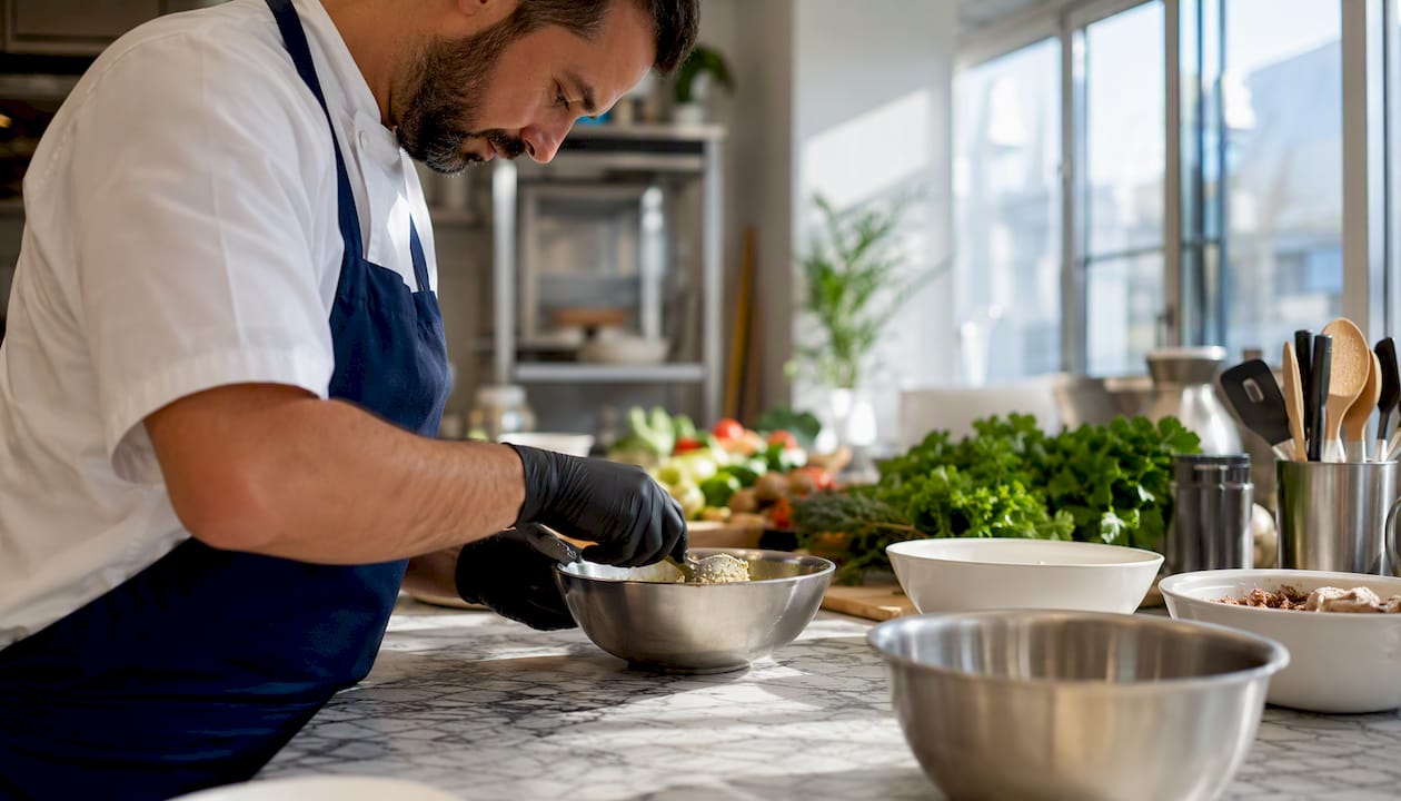 Chef preparing gluten-free food with dedicated tools