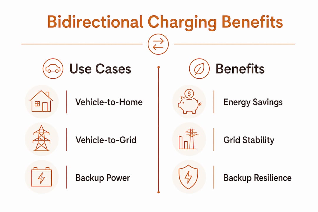 Infographic comparing bidirectional charging use cases and benefits
