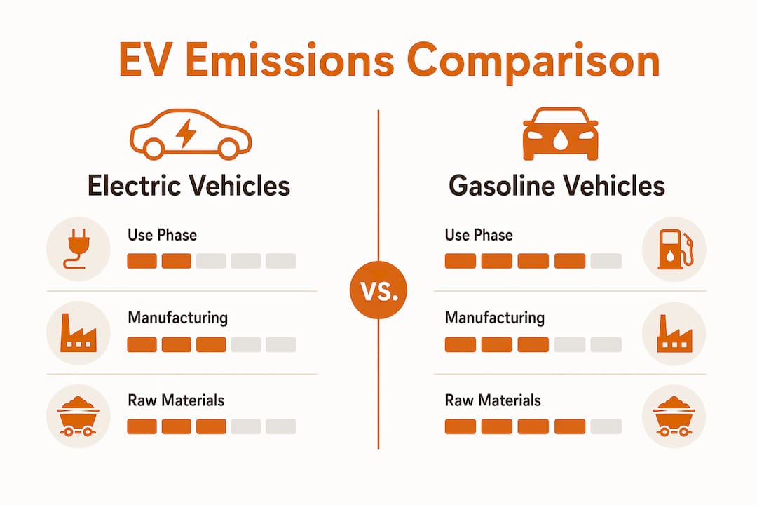 Infographic comparing EV and gasoline vehicle emissions