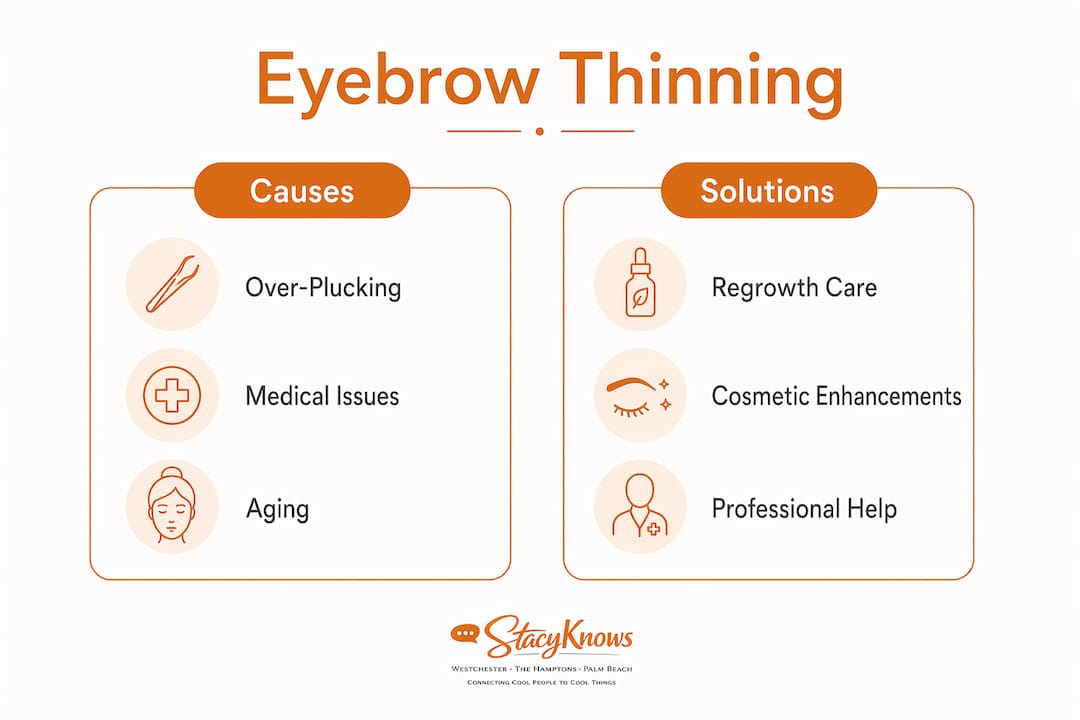 Infographic comparing causes and solutions for thinning eyebrows