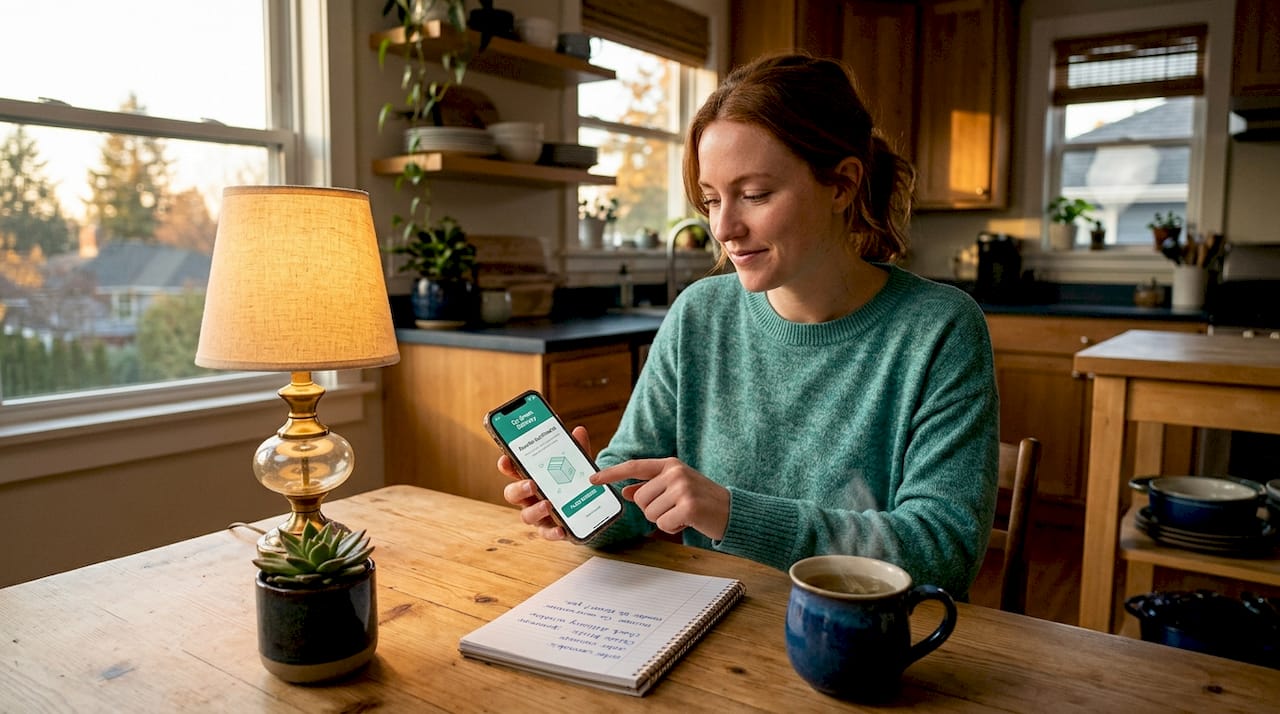Woman using phone for fast cannabis app reorder