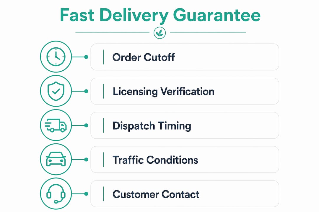 Infographic illustrating cannabis fast delivery guarantee steps