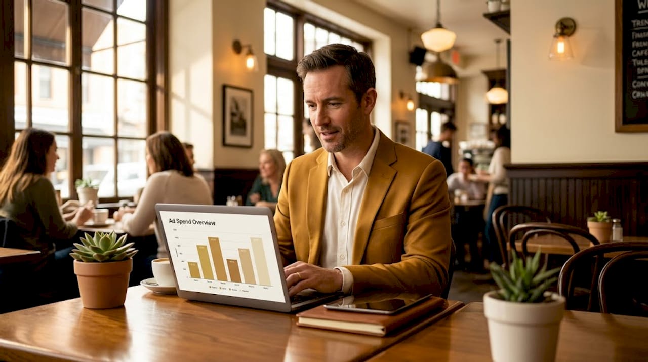 Marketing director reviewing budget split with team