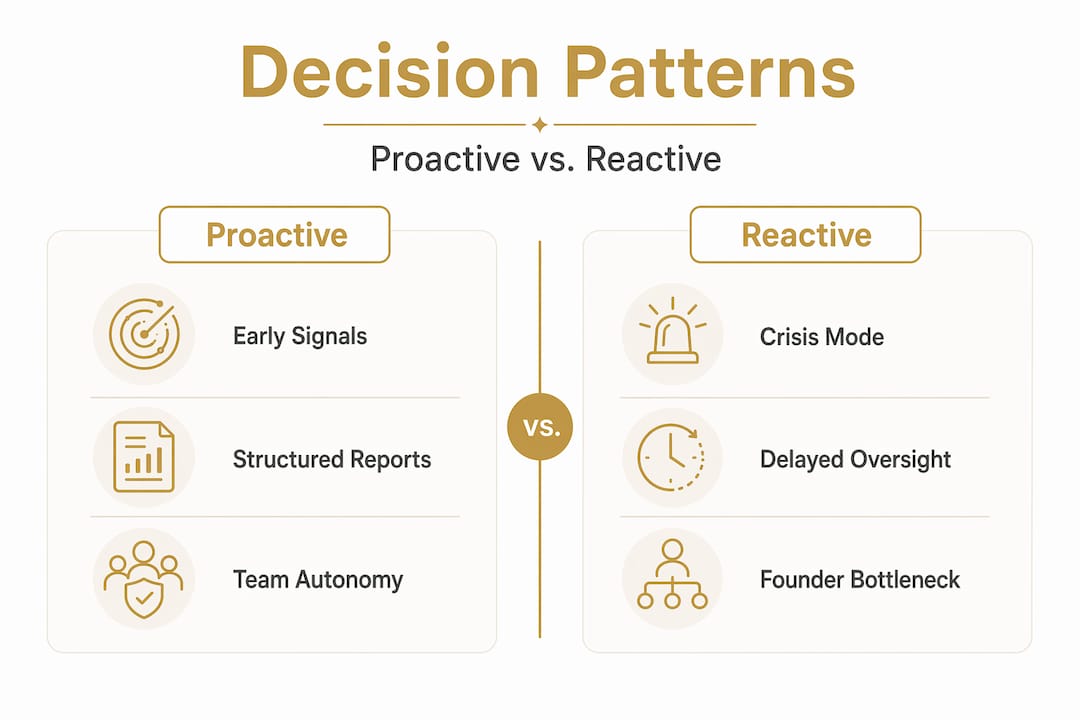 Infographic comparing proactive and reactive decisions