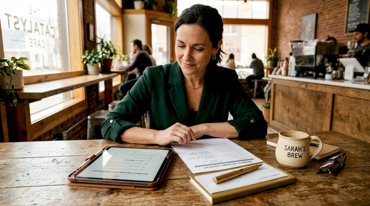 Entrepreneur opening business bank account in branch