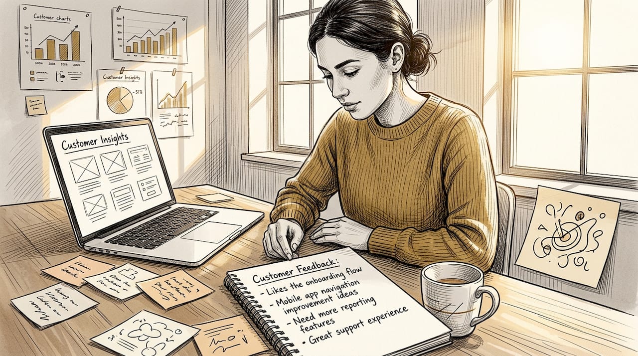 Founder analyzing research at workspace