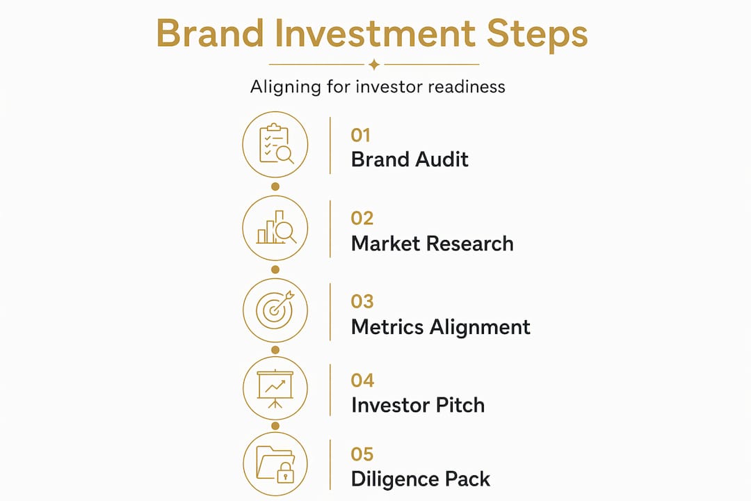 Vertical flow infographic showing five stages for brand investment