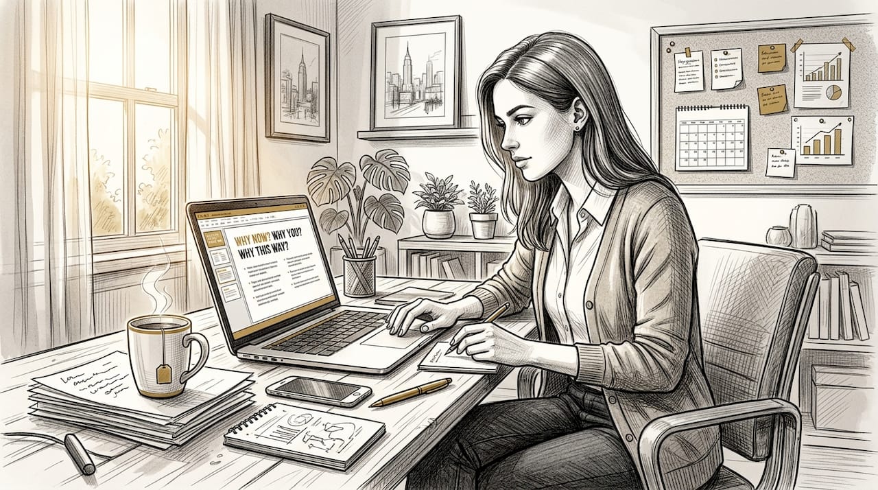 Founder preparing pitch in home office
