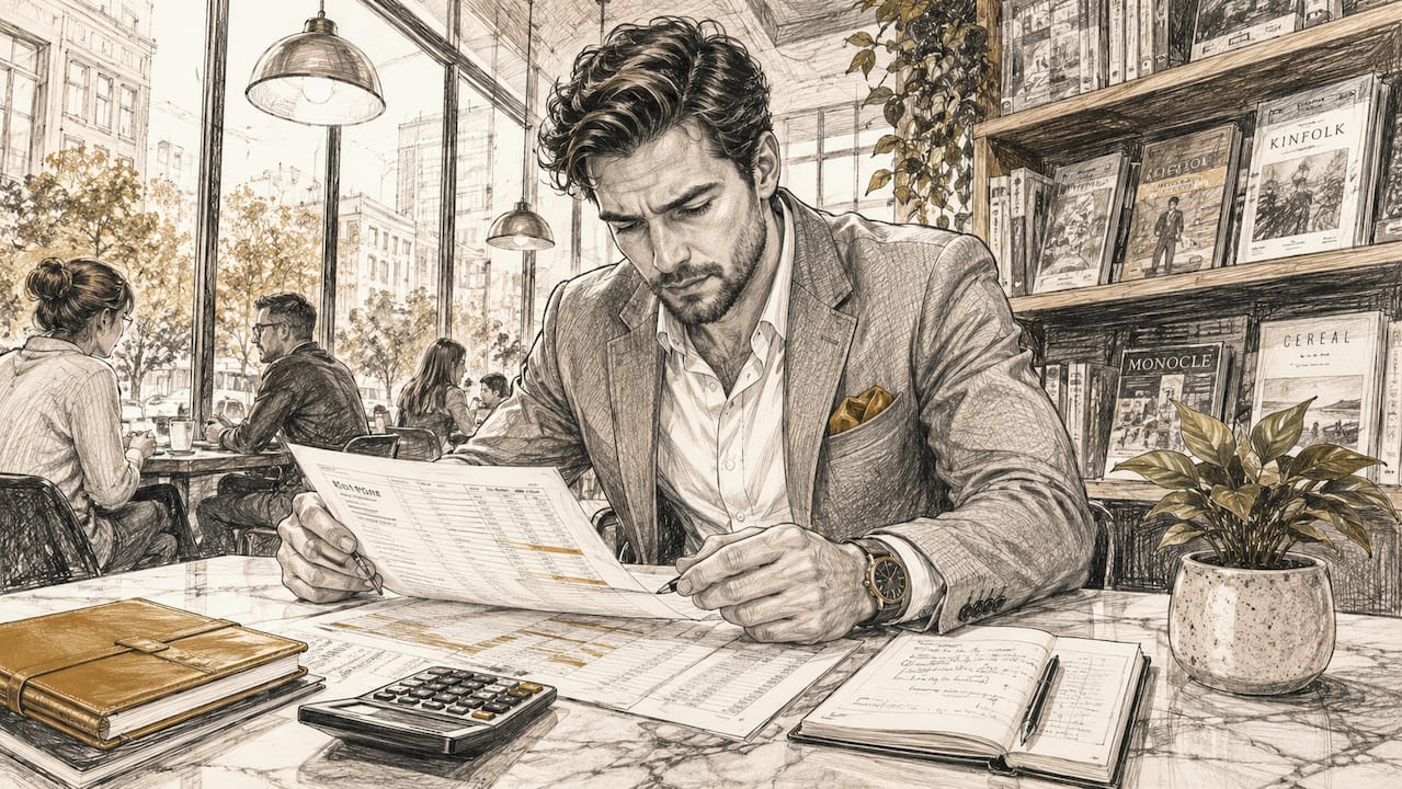 Entrepreneur analyzing startup finances at desk