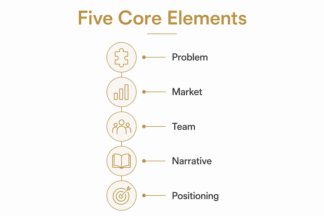 Infographic outlining five key elements of brand investor narrative