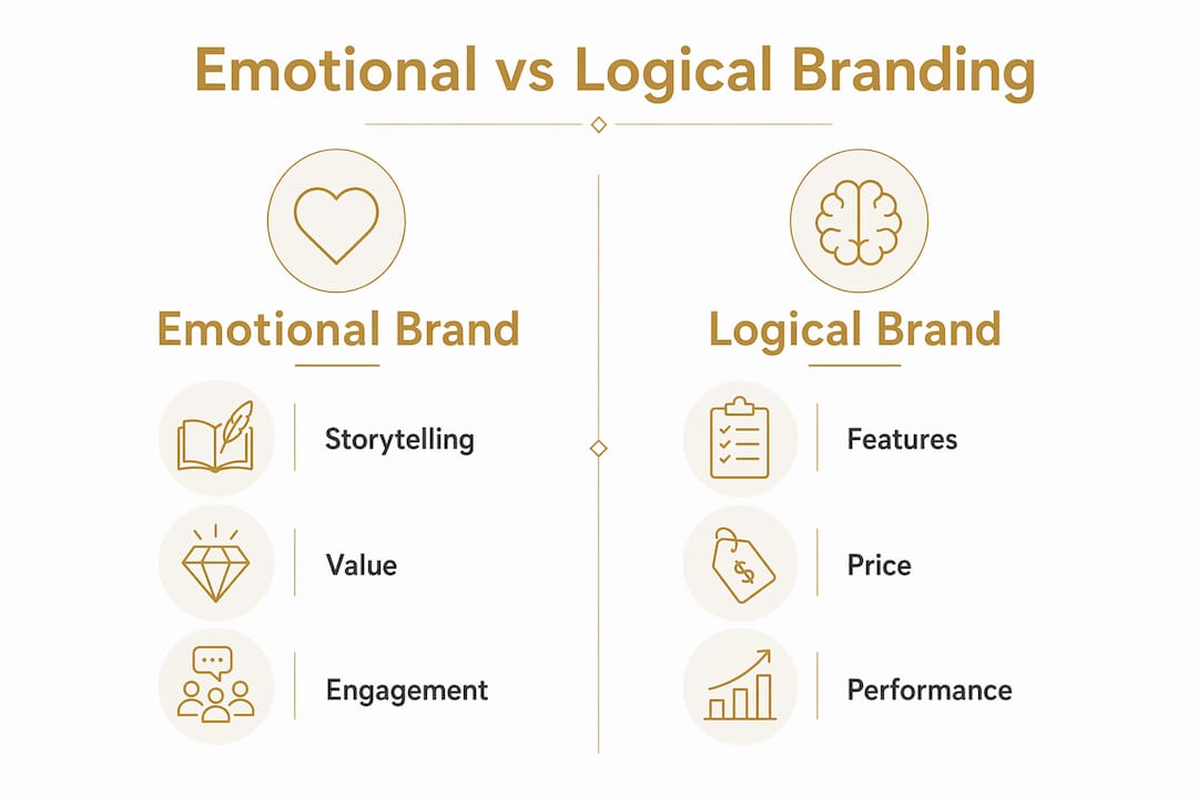 Infographic comparing emotional and logical brand decision factors