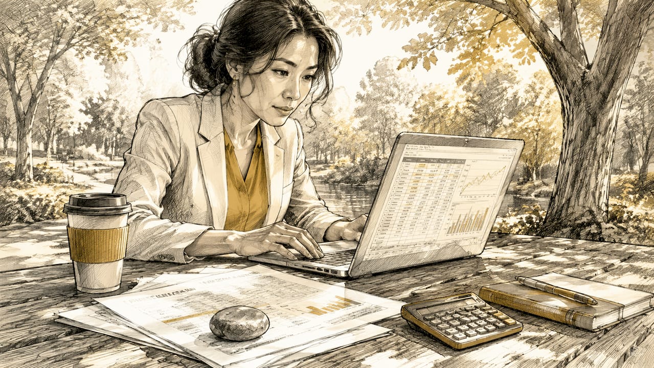 Person analyzing pricing spreadsheet at home desk