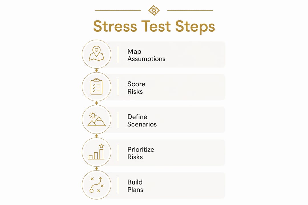 Infographic showing five stress test steps