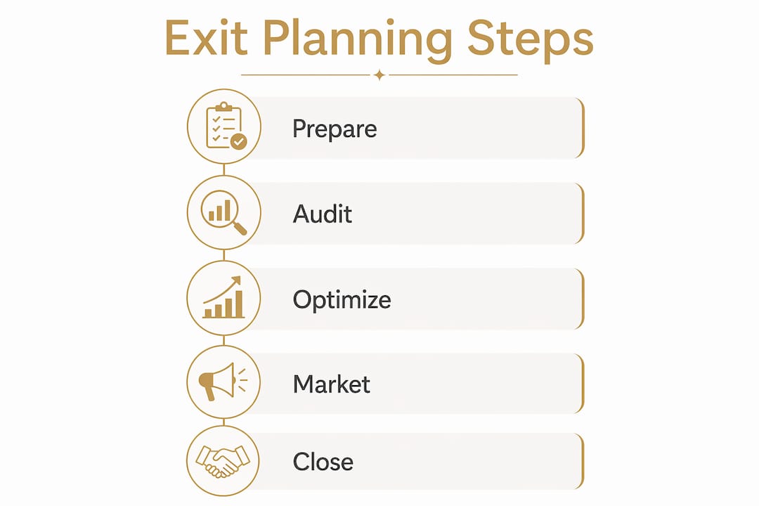 Infographic showing exit strategy stages