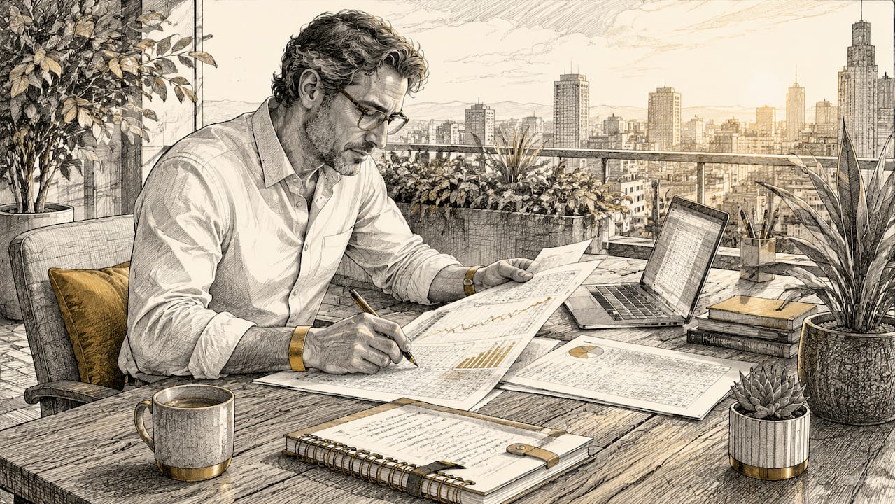 Financial analyst reviewing profit margin reports