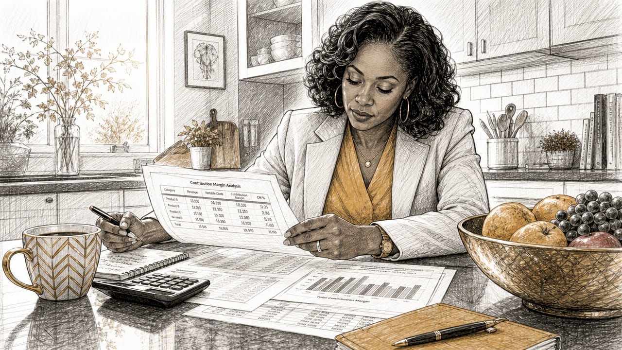 Woman reviewing financial spreadsheets at desk