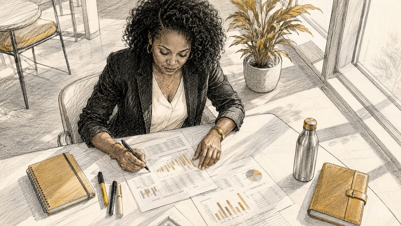 Founder reviewing profitability report at desk