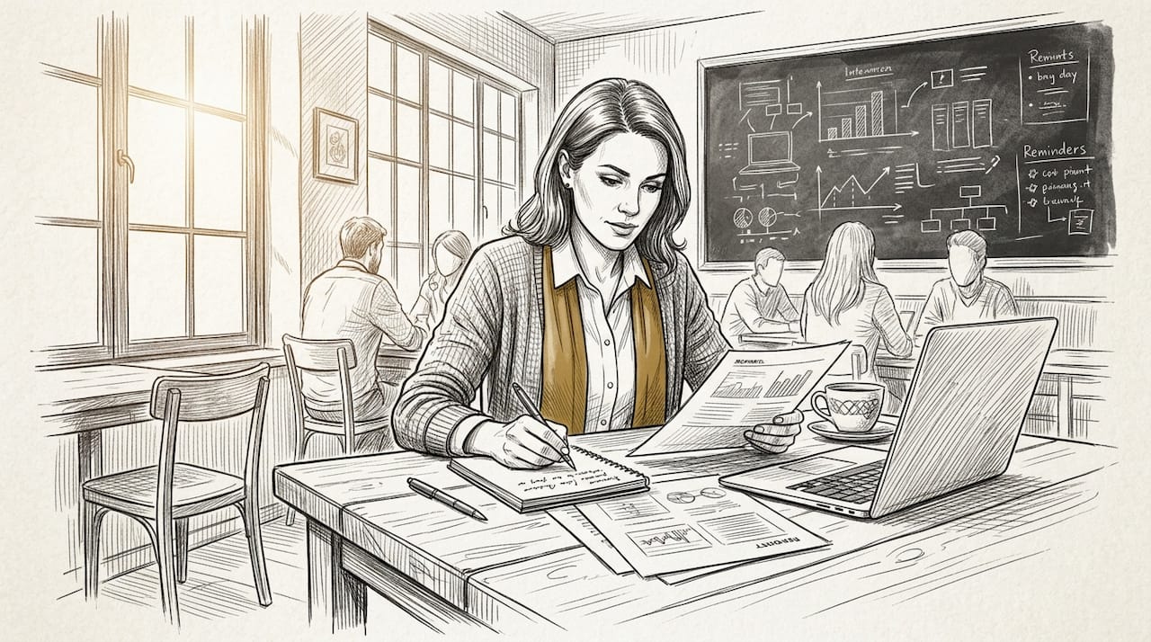 Businesswoman reviewing referral program reports