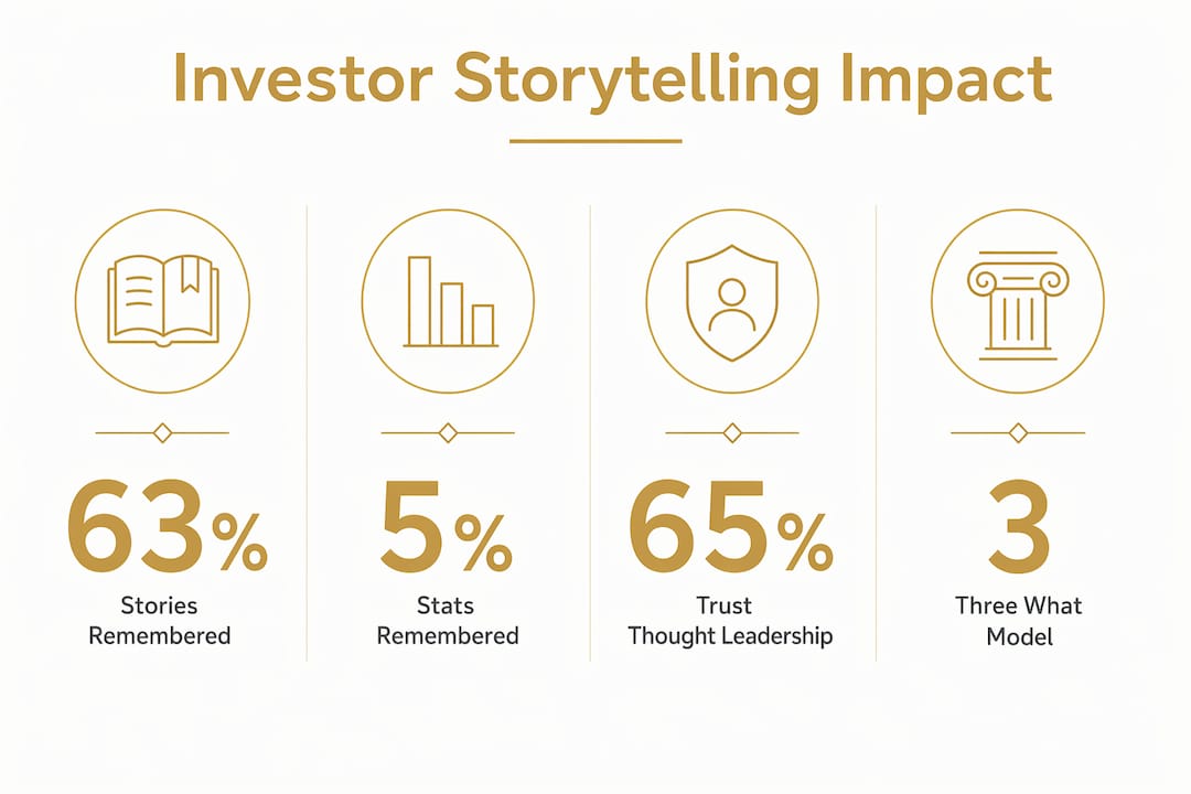 Infographic showing key statistics about financial storytelling impact on investors