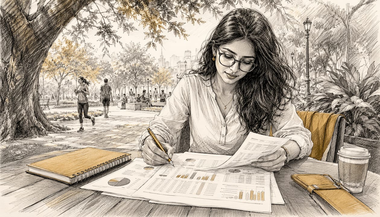 Founder reviewing financial charts at home office