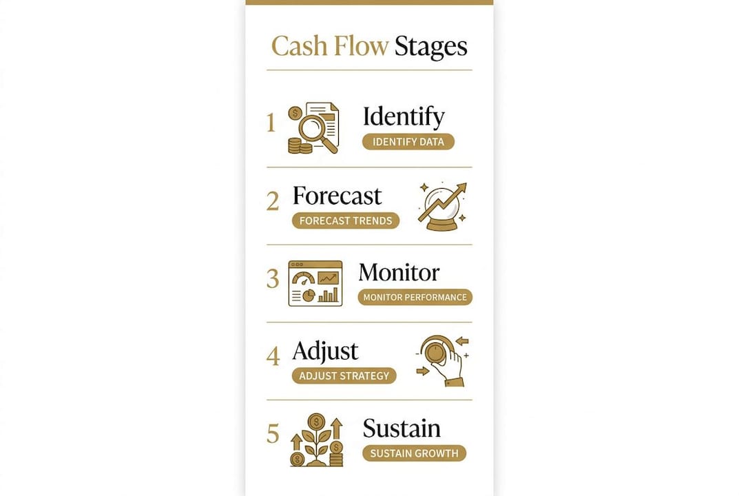 Infographic depicting key startup cash flow management steps