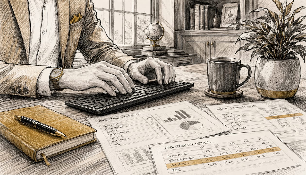 Hands typing with financial spreadsheets