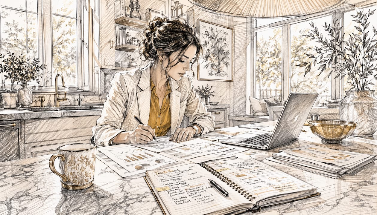 Person analyzing profit data at desk