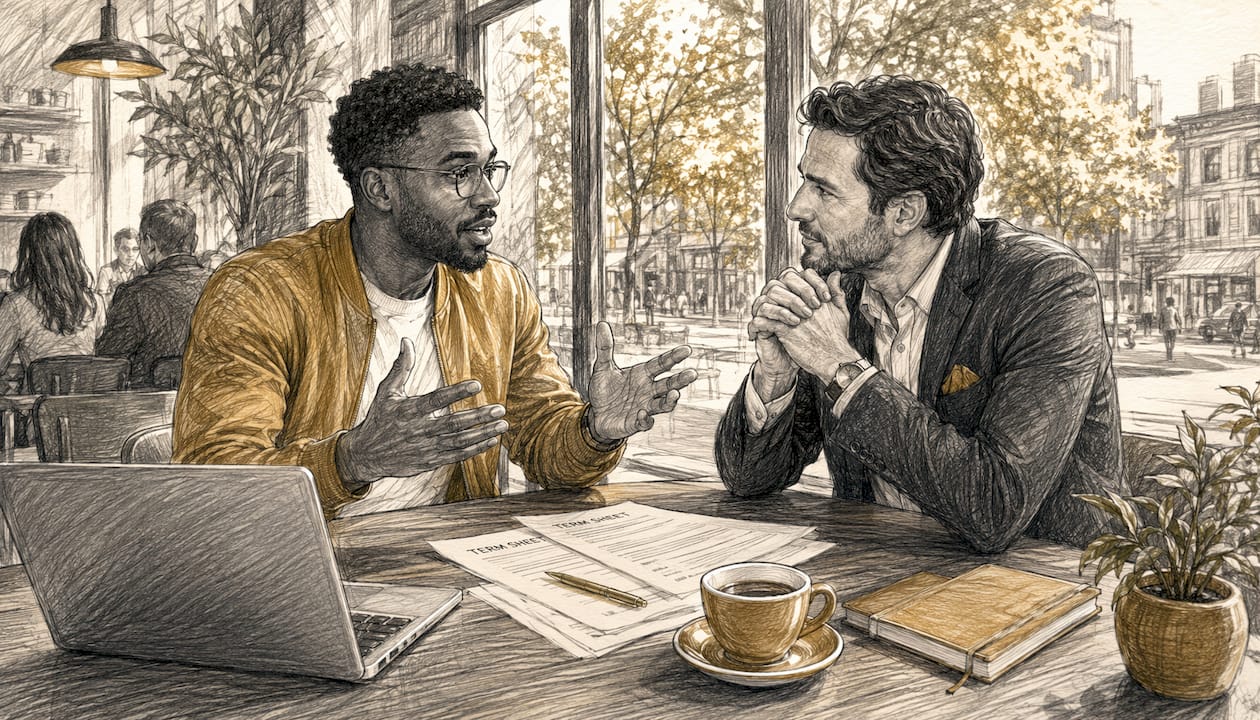 Founder and investor in negotiation meeting