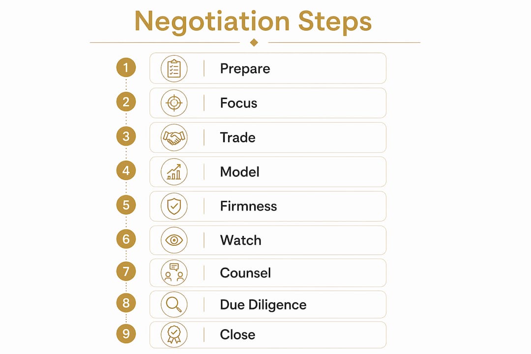 Infographic showing key negotiation steps in sequence
