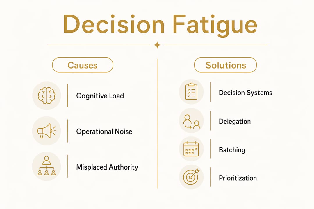 Infographic showing causes and solutions of decision fatigue
