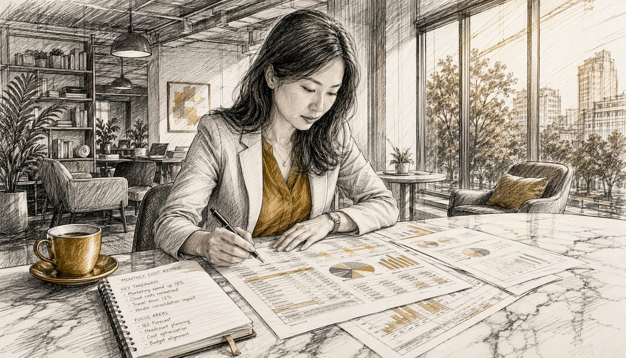 Financial analyst reviewing cost spreadsheets