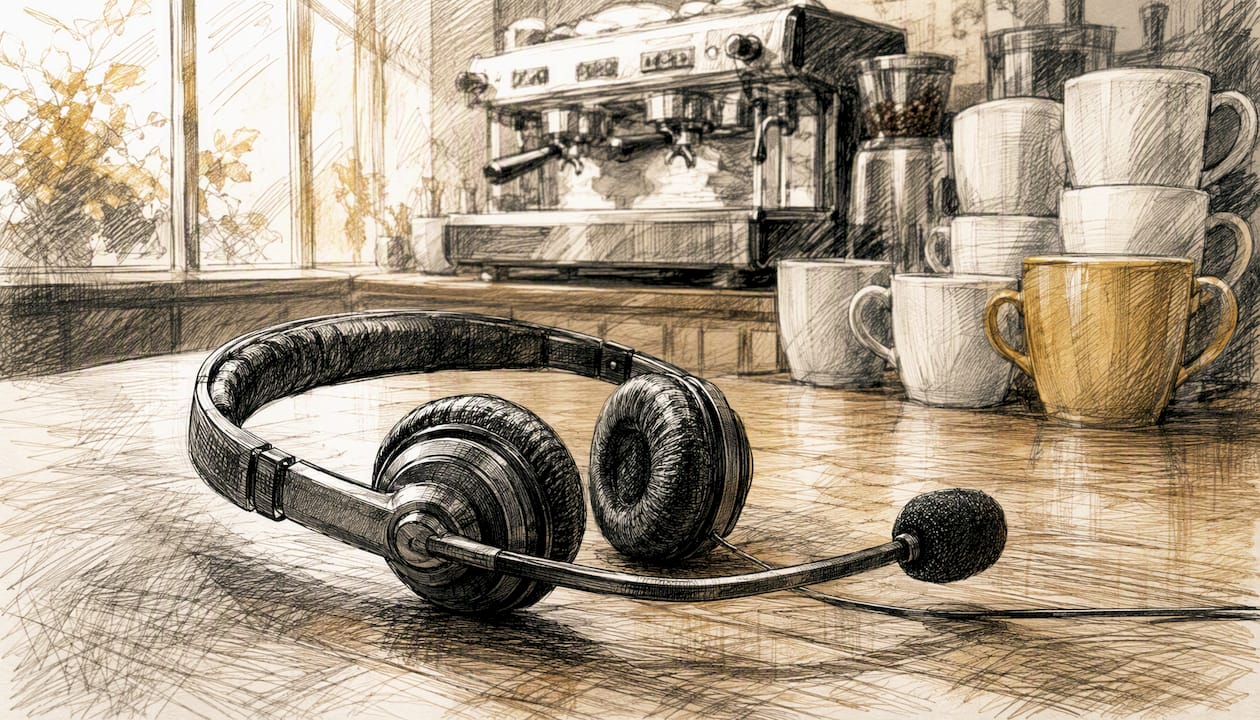 Customer service headset resting on counter