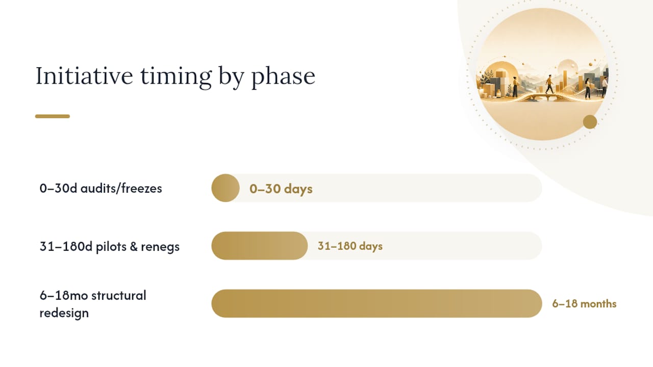 Timeline chart illustrating overhead reduction phases
