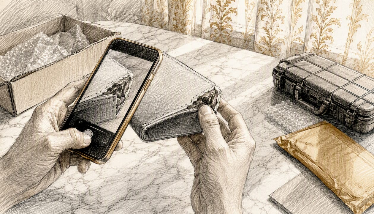 Hands photographing product damage for fraud evidence