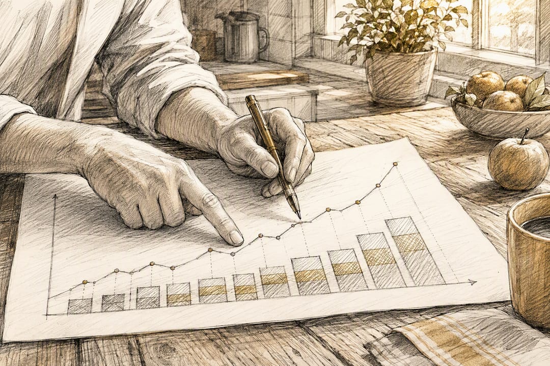 Hands pointing at financial cost chart
