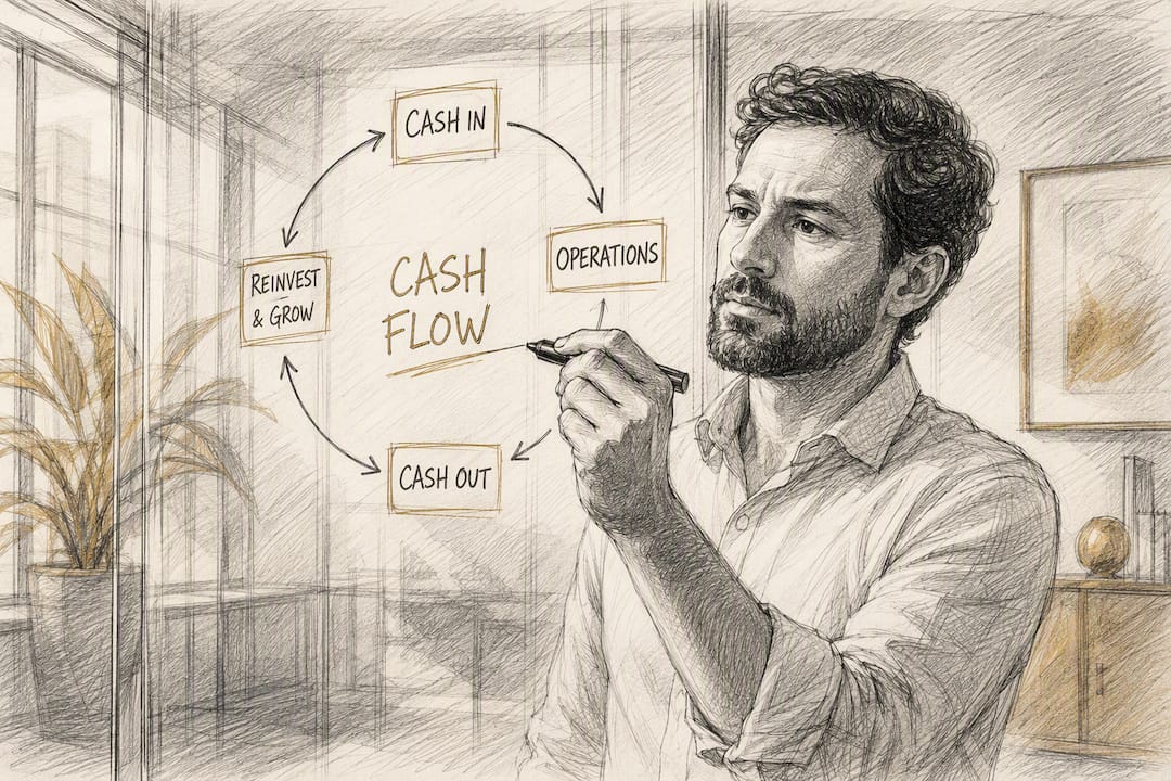 Founder sketching cash flow concept