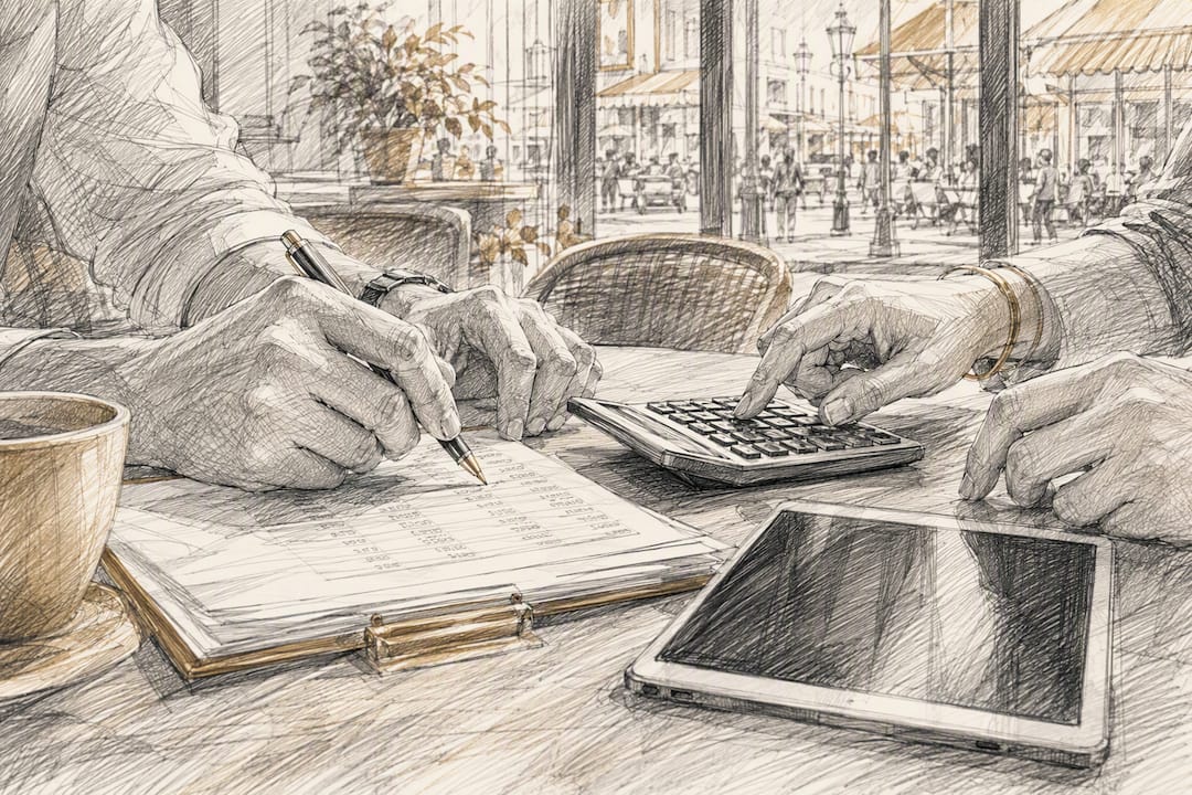 Hands reconciling financial documents