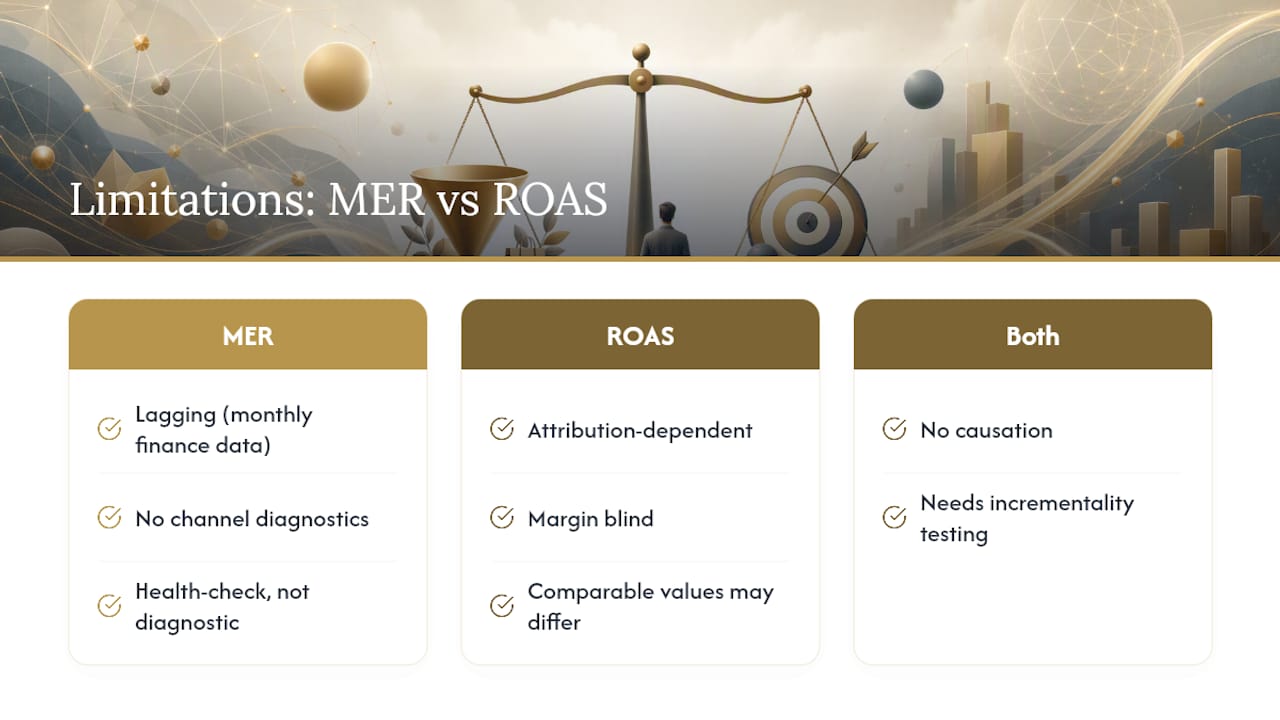 Diagram comparing limitations of MER and ROAS