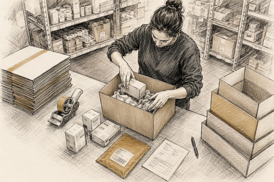 Warehouse employee packing order items