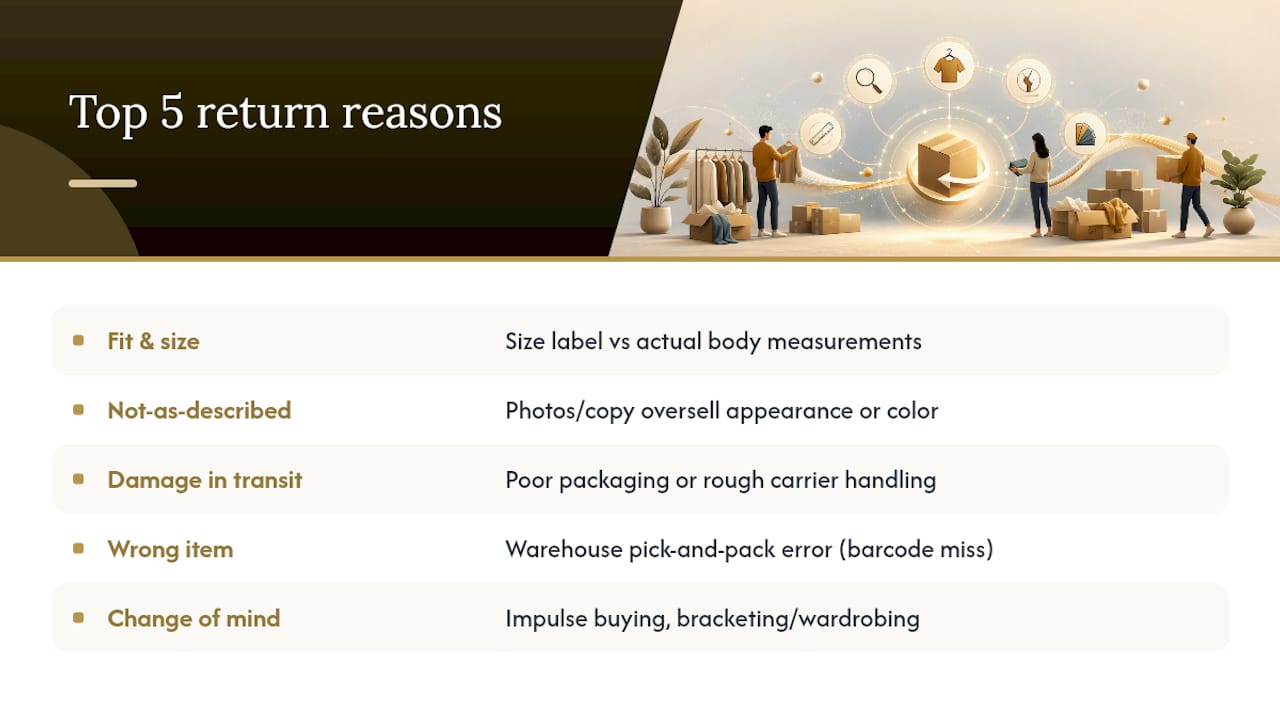 Five return reasons mapped as icons