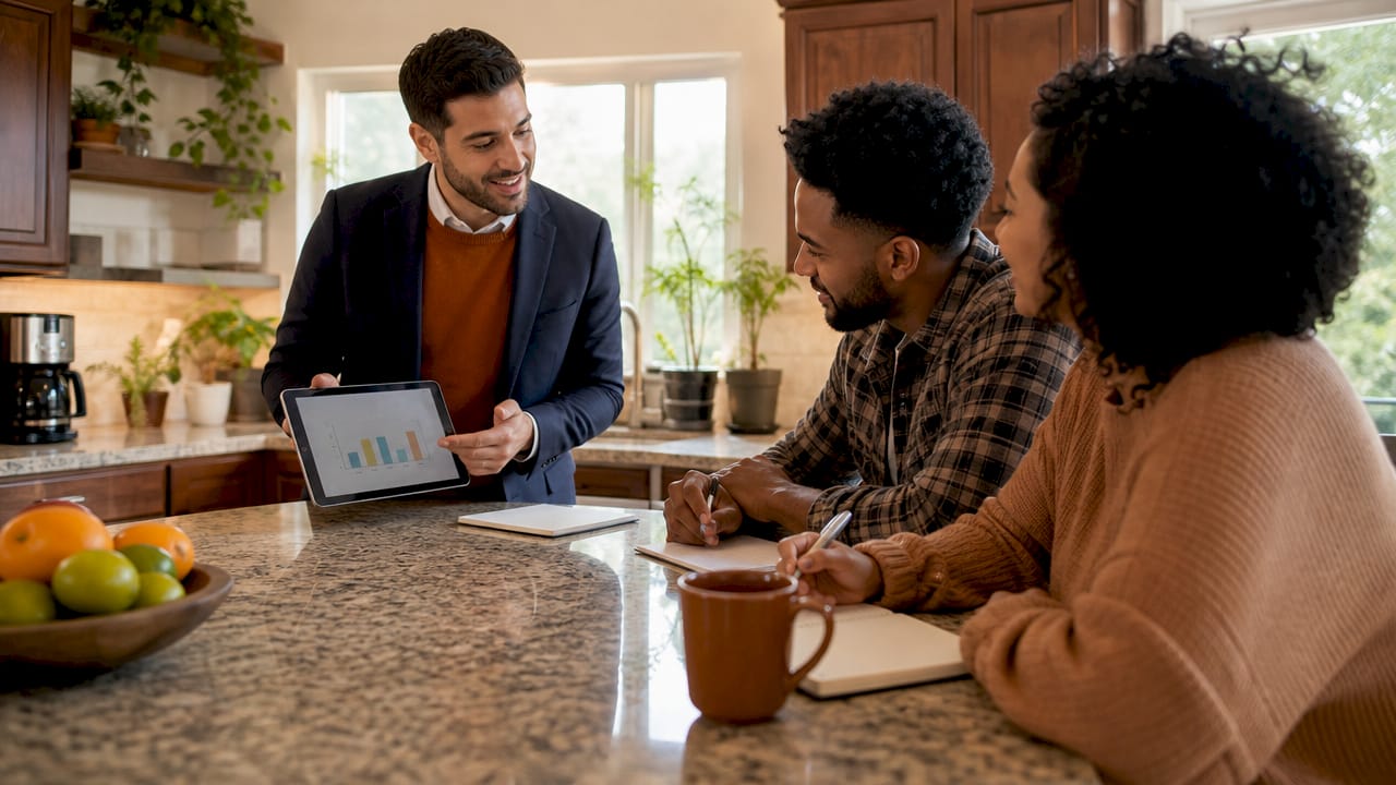 Financial advisor discussing cash flow with couple