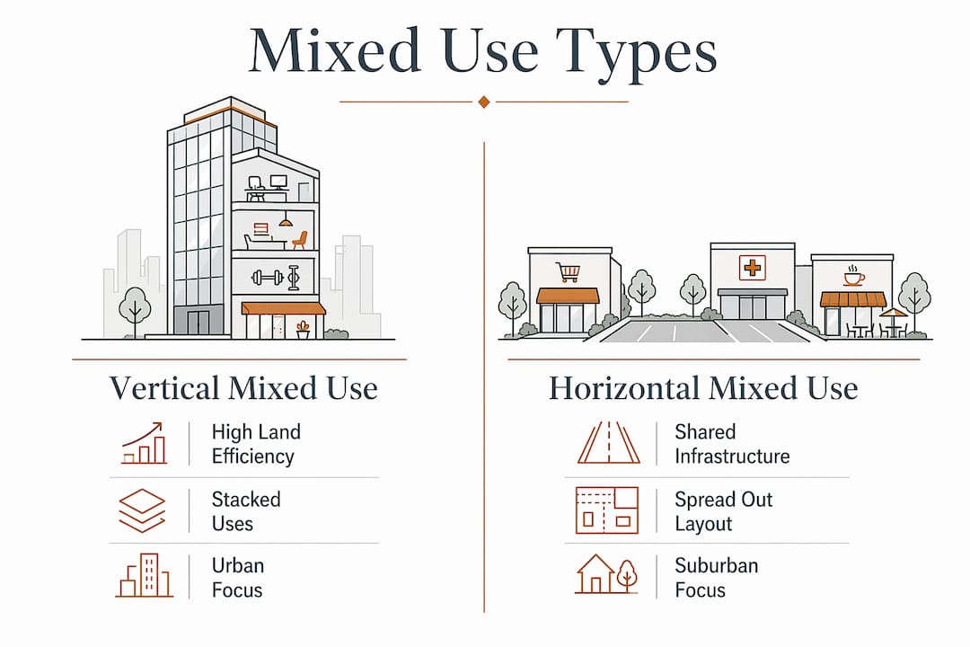 Infographic comparing vertical and horizontal mixed use types