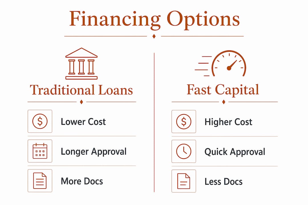 Infographic comparing traditional loans and fast capital financing