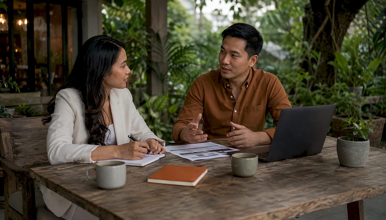 Investors discussing rental property refinance